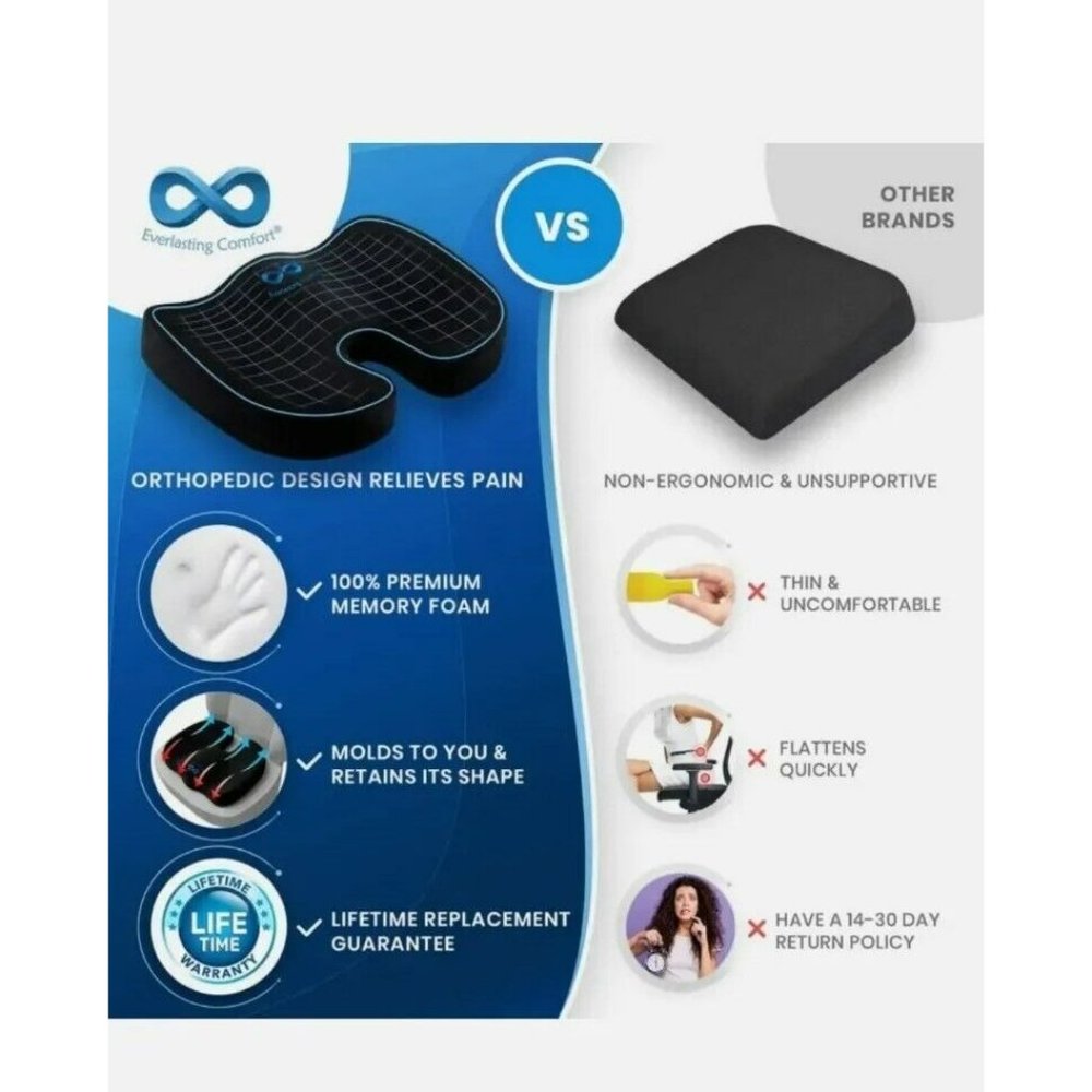 Everlasting Pressure Relief Seat Cushion for Long Sitting Hours - Black - Picture 3 of 12